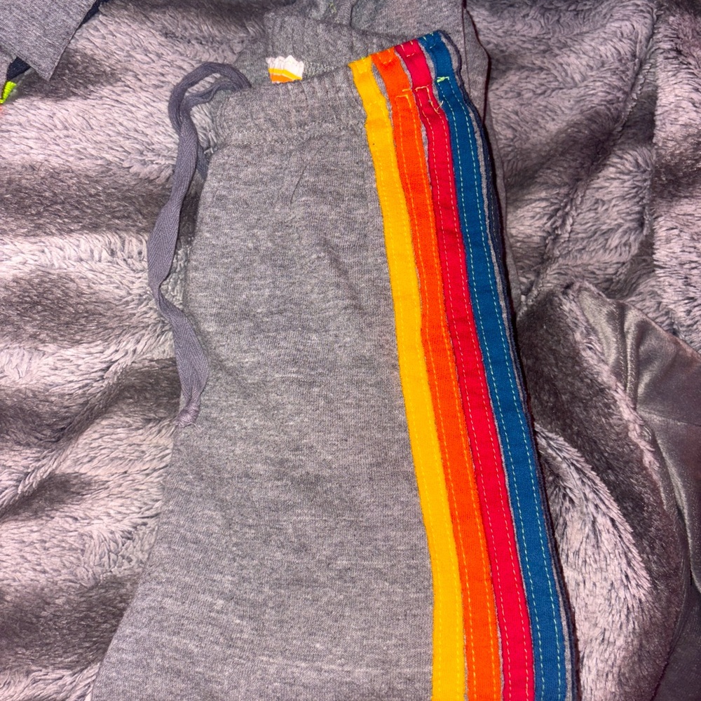 Kids Gray Joggers with Rainbow Stripes